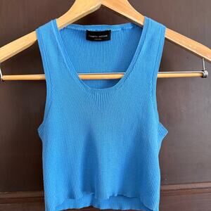 ROBERTO COLLINA | Donna Blue Ribbed Cropped Tank Top | Small